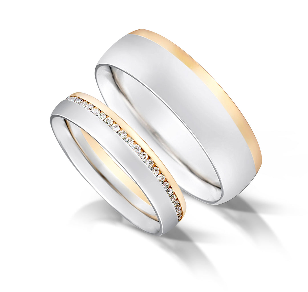 18k Yellow & White Gold Wedding Band Set