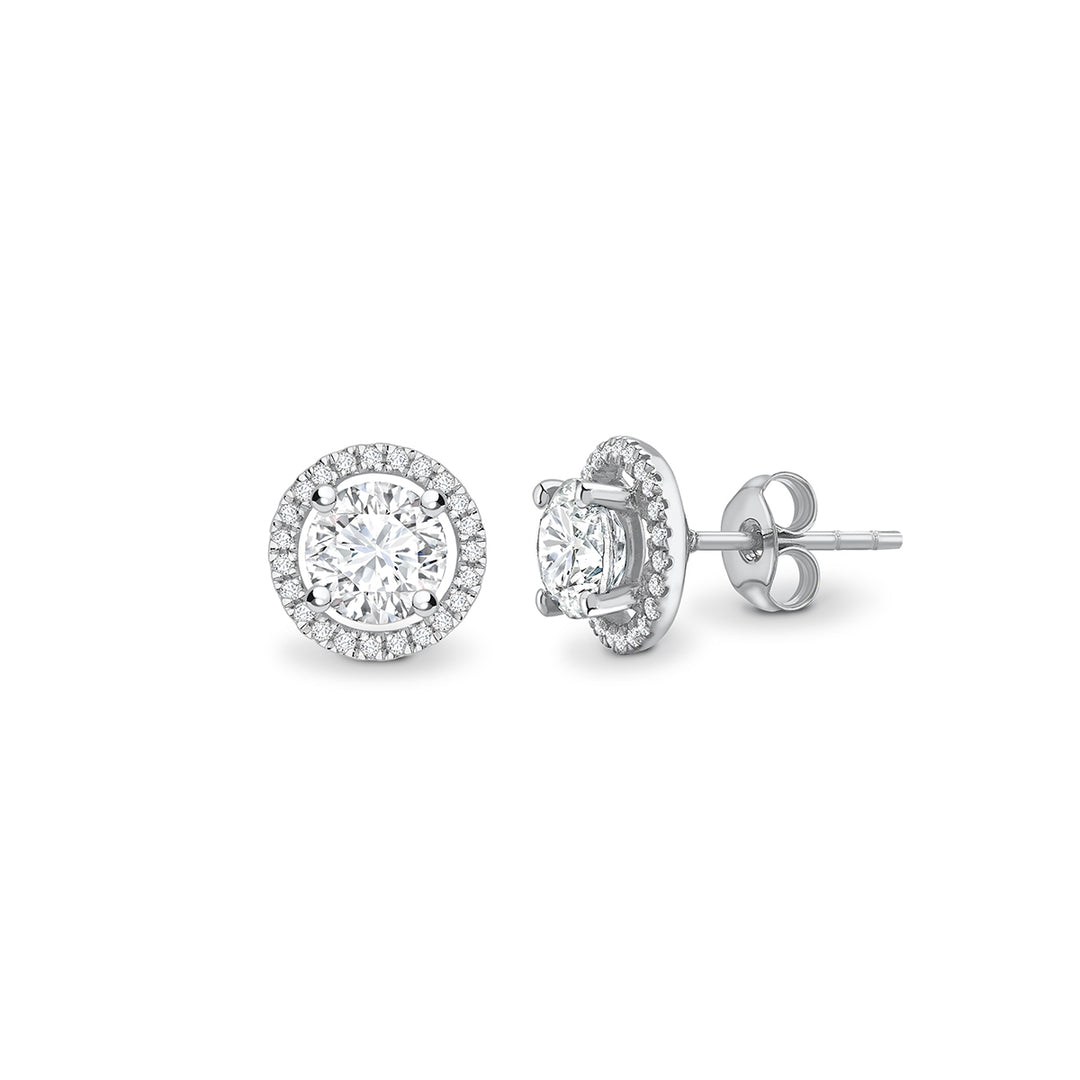 4 Claw Diamond Halo Earrings