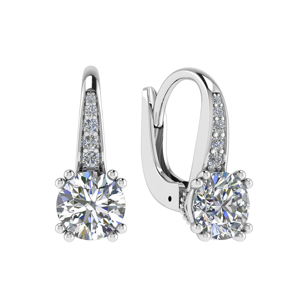 Double 4 Claw Round Diamond Earrings with Diamond Studded Loop