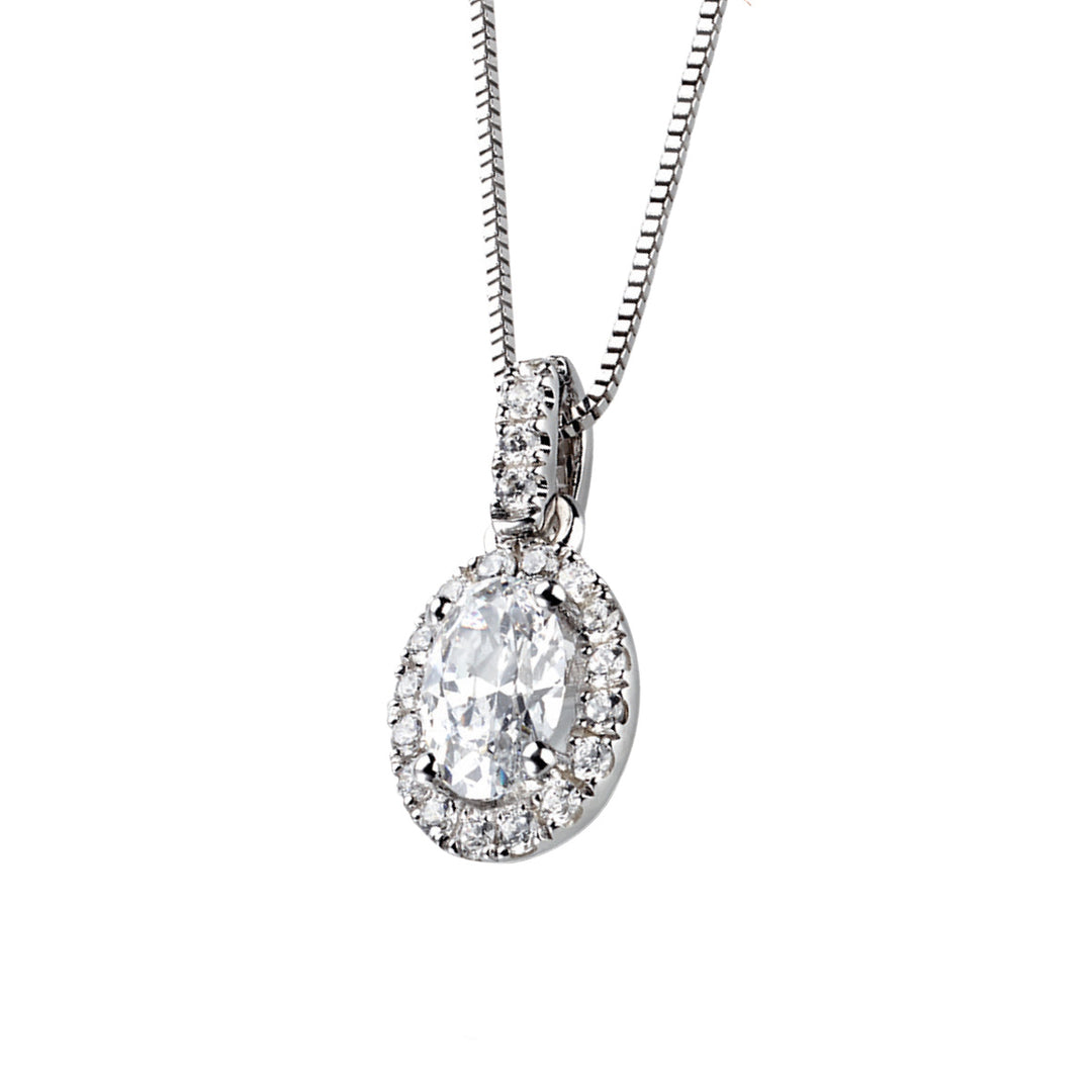 White Gold Pendant with Oval Diamond Halo