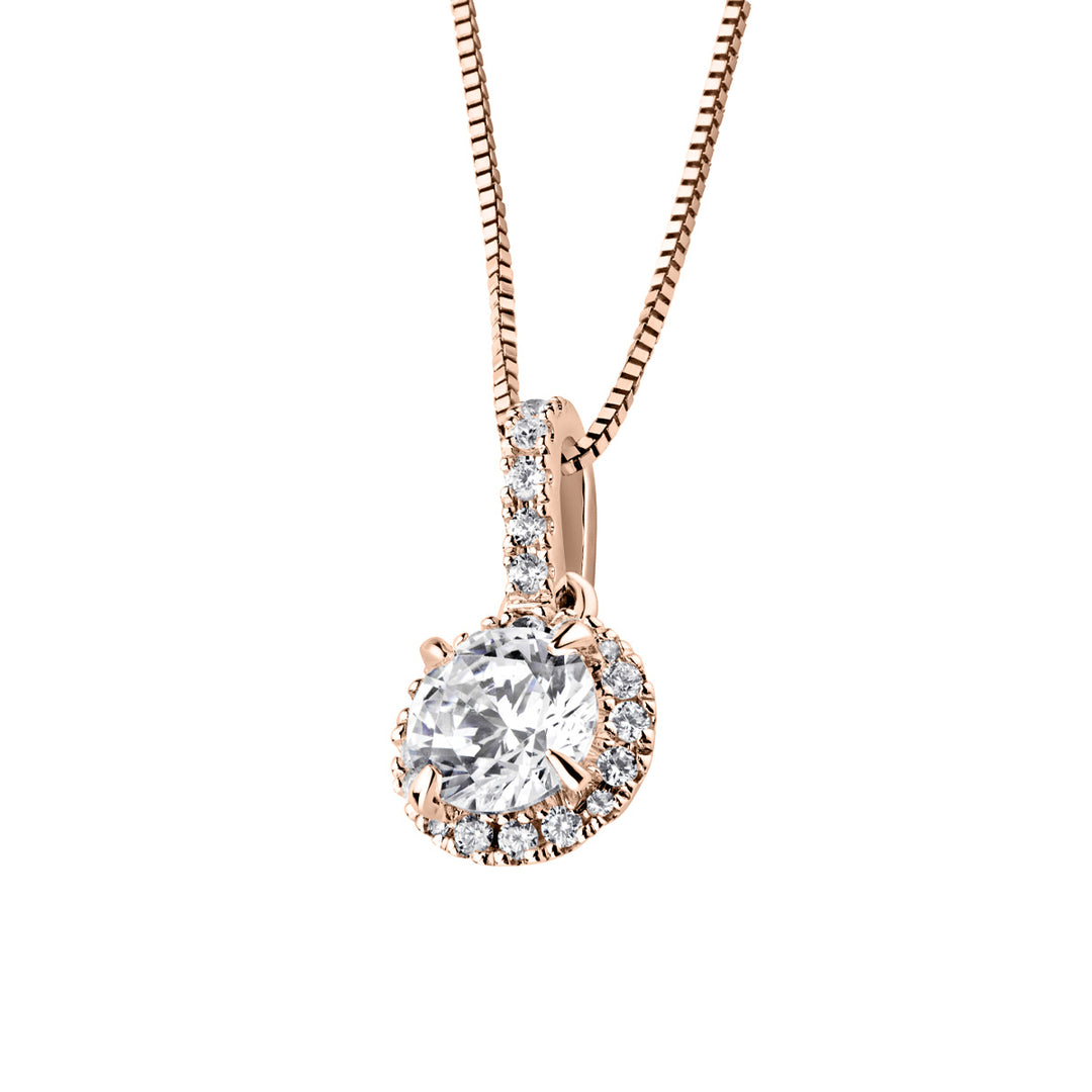 Rose Gold Pendant with Round Diamond Halo