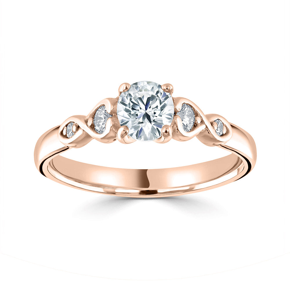 Round Solitaire Diamond Ring with 4 Bezel Set Sidestones