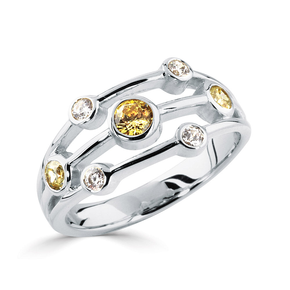 7 Stone Diamond and Yellow Stone Ring