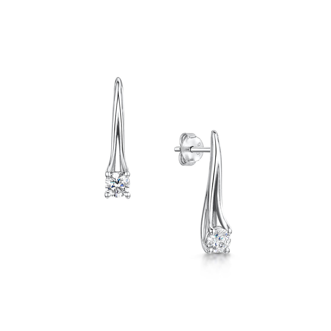 4 Claw Round Diamond Drop Earrings