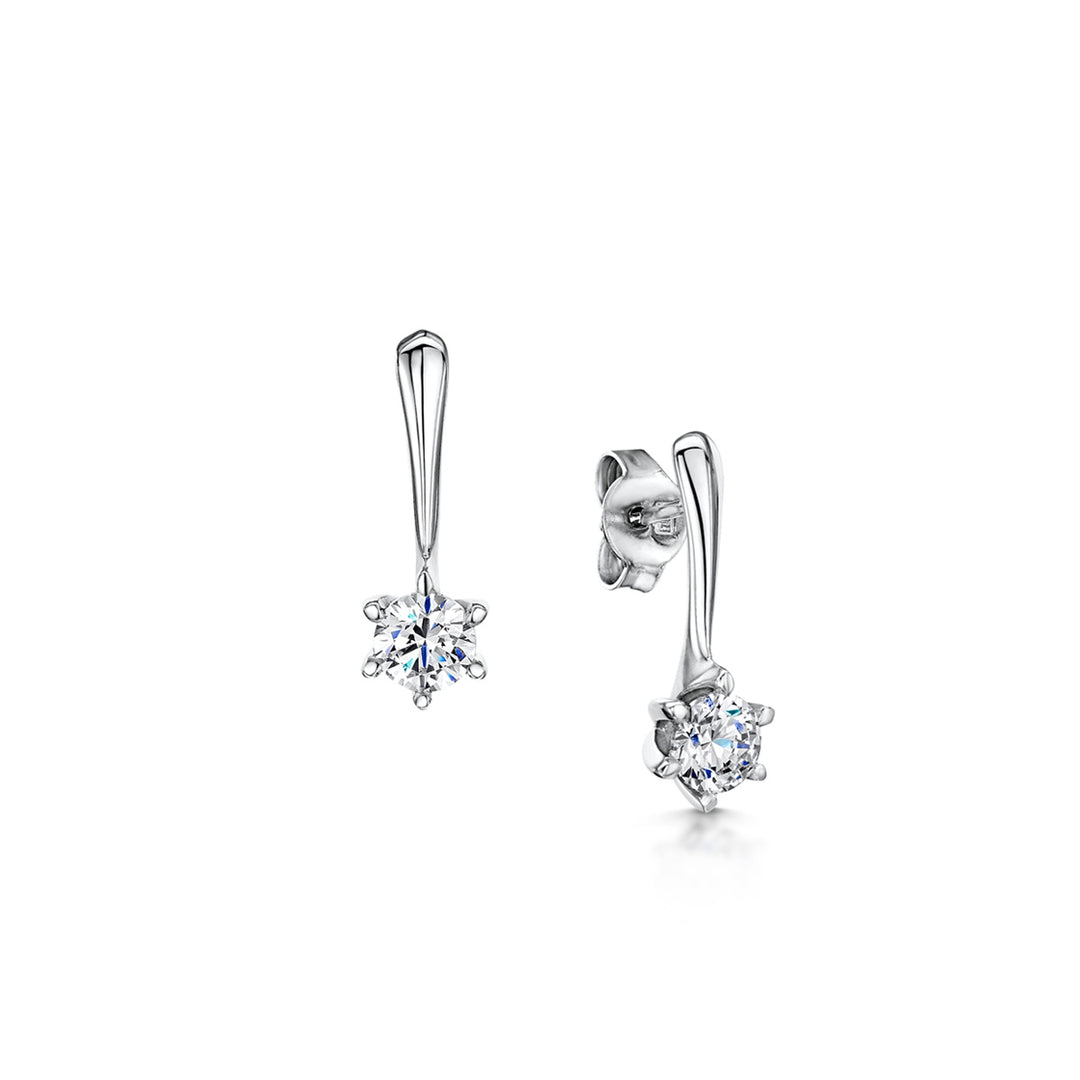 Round Stone 6 Claw Diamond Drop Earrings