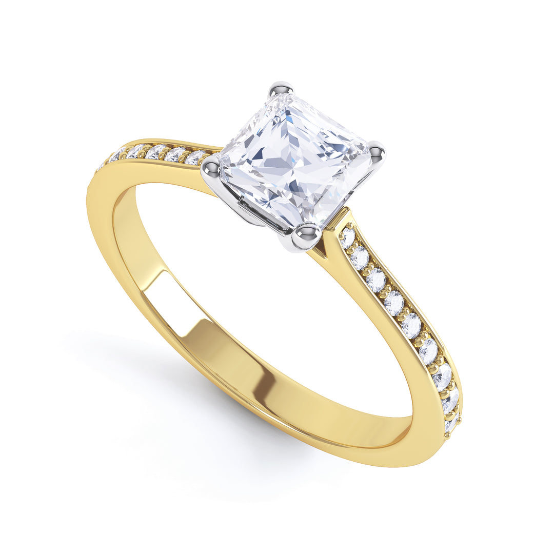 4 Claw Princess Diamond Solitaire Ring with Shoulder Stones