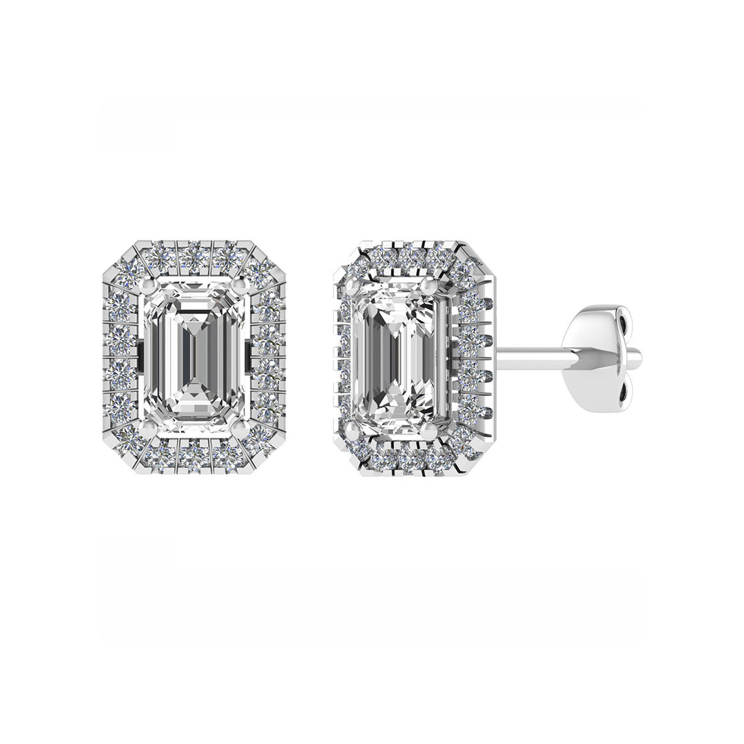 Emerald Cut Diamond Halo Earrings