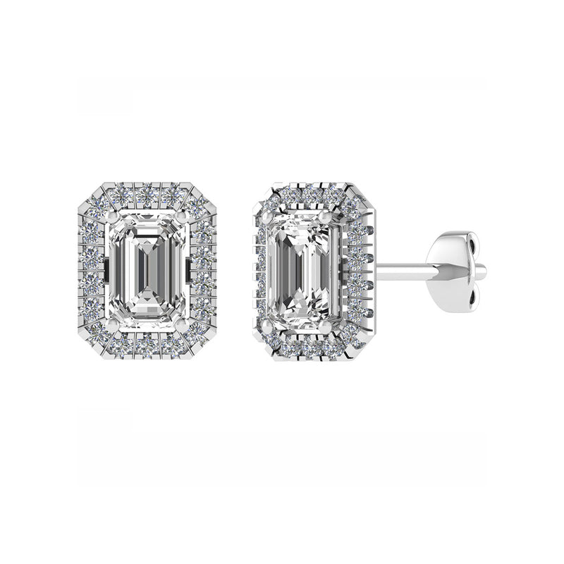 Emerald Cut Diamond Halo Earrings