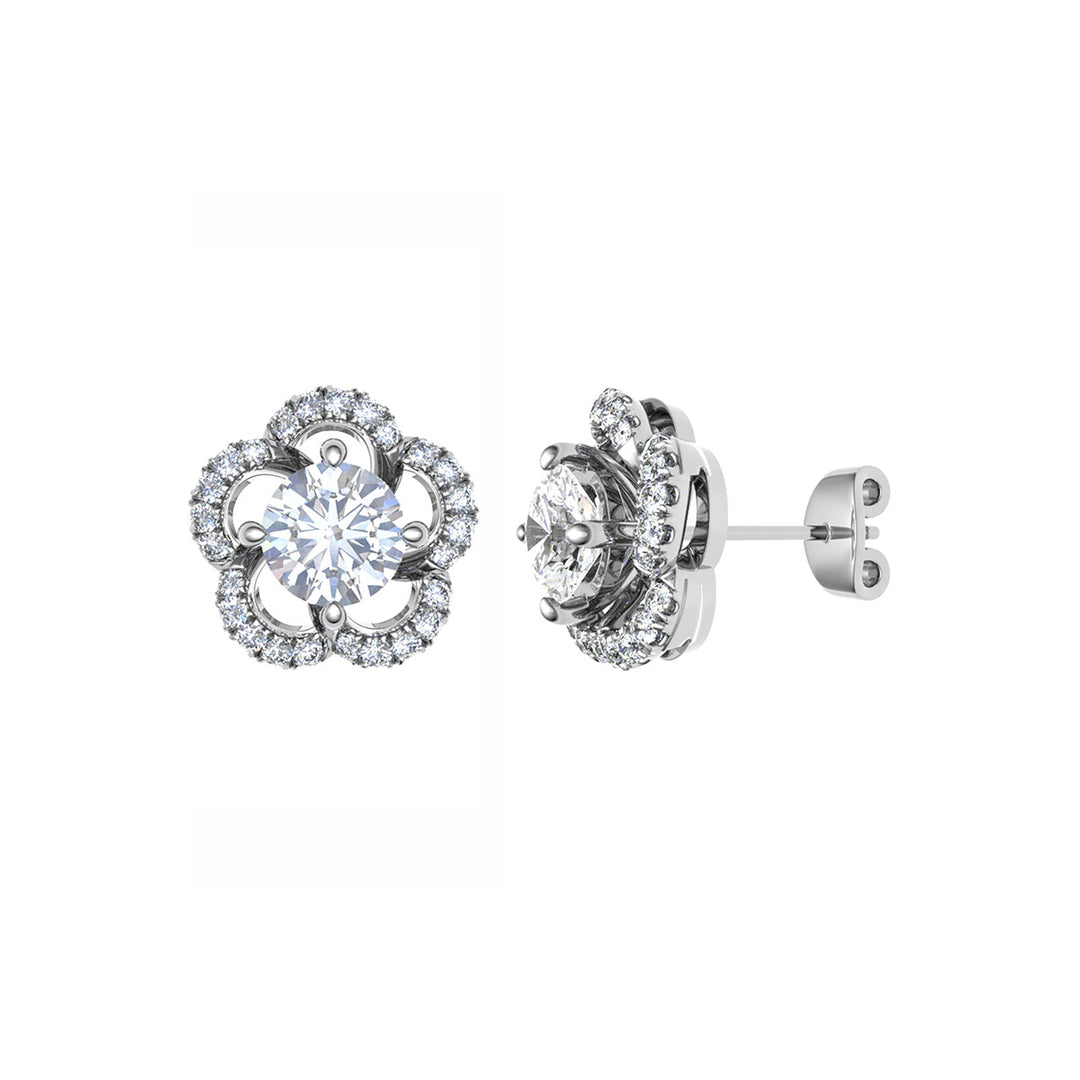 Flower Shaped Diamond Stud Earrings