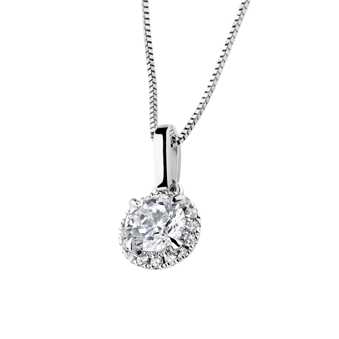 White Gold Pendant with Round Diamond Halo