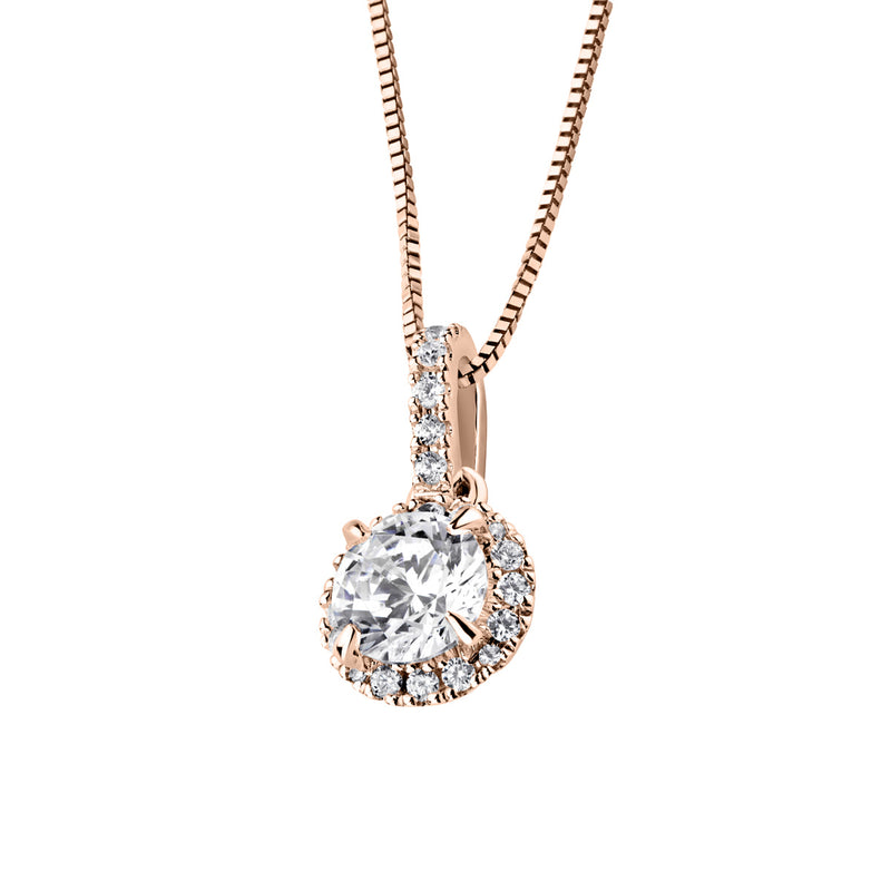 Rose Gold Pendant with Round Diamond Halo