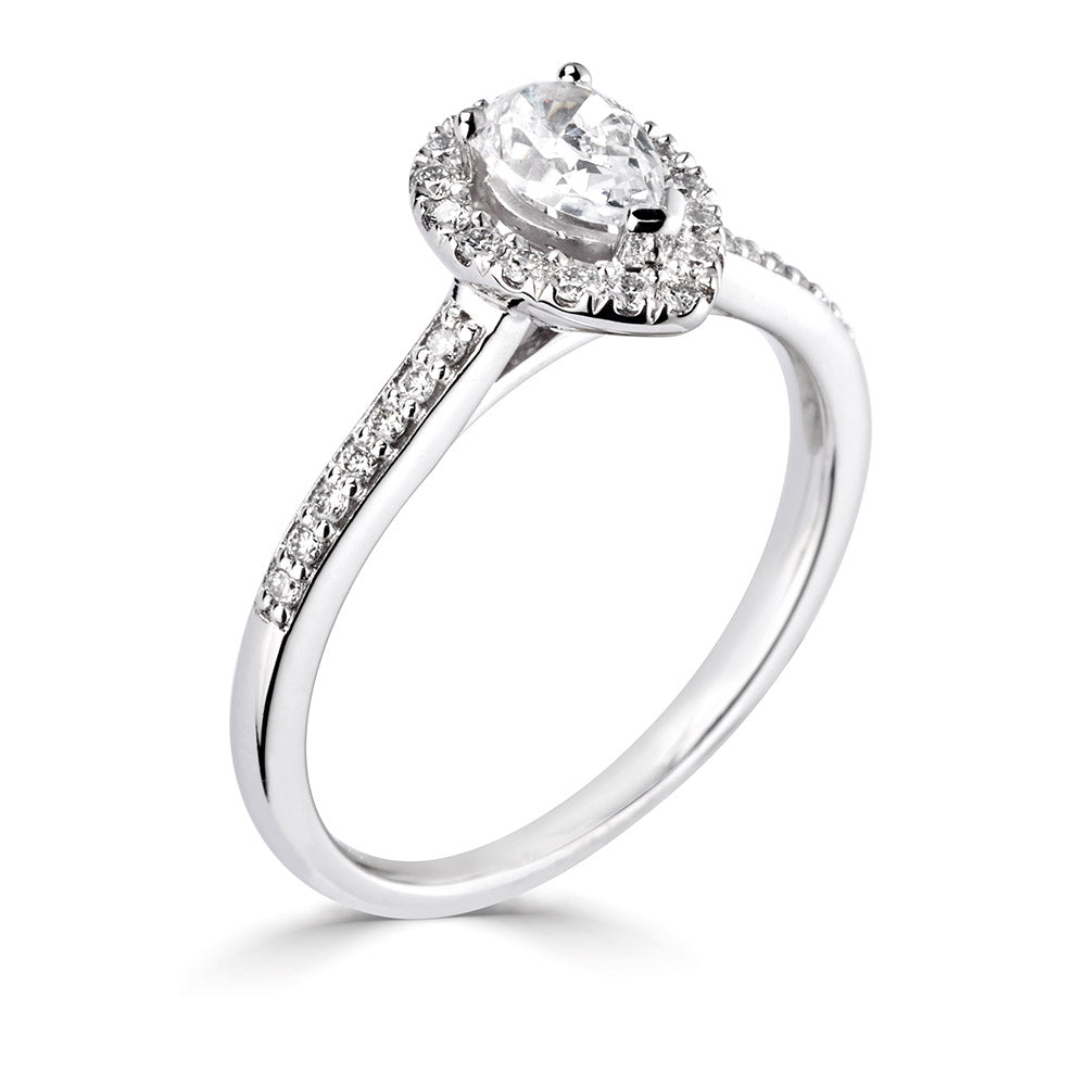 Pear Cut Diamond Halo Ring with Sidestones